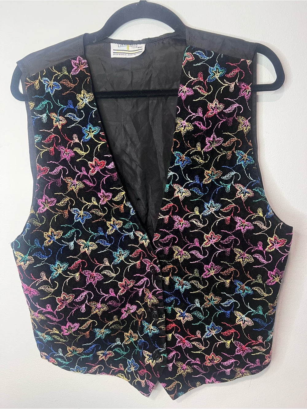 Vintage 35th & 10th NYC Nicholas Jason Velvet Embroidered Floral Vest Size S